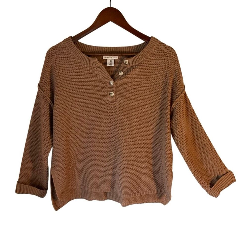Sincerely Jules Waffle Knit Oversized 4 Button Henley. 90s